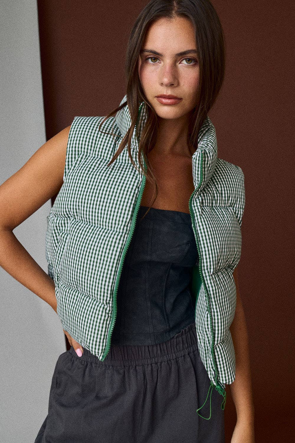 Gingham Puffer Vest