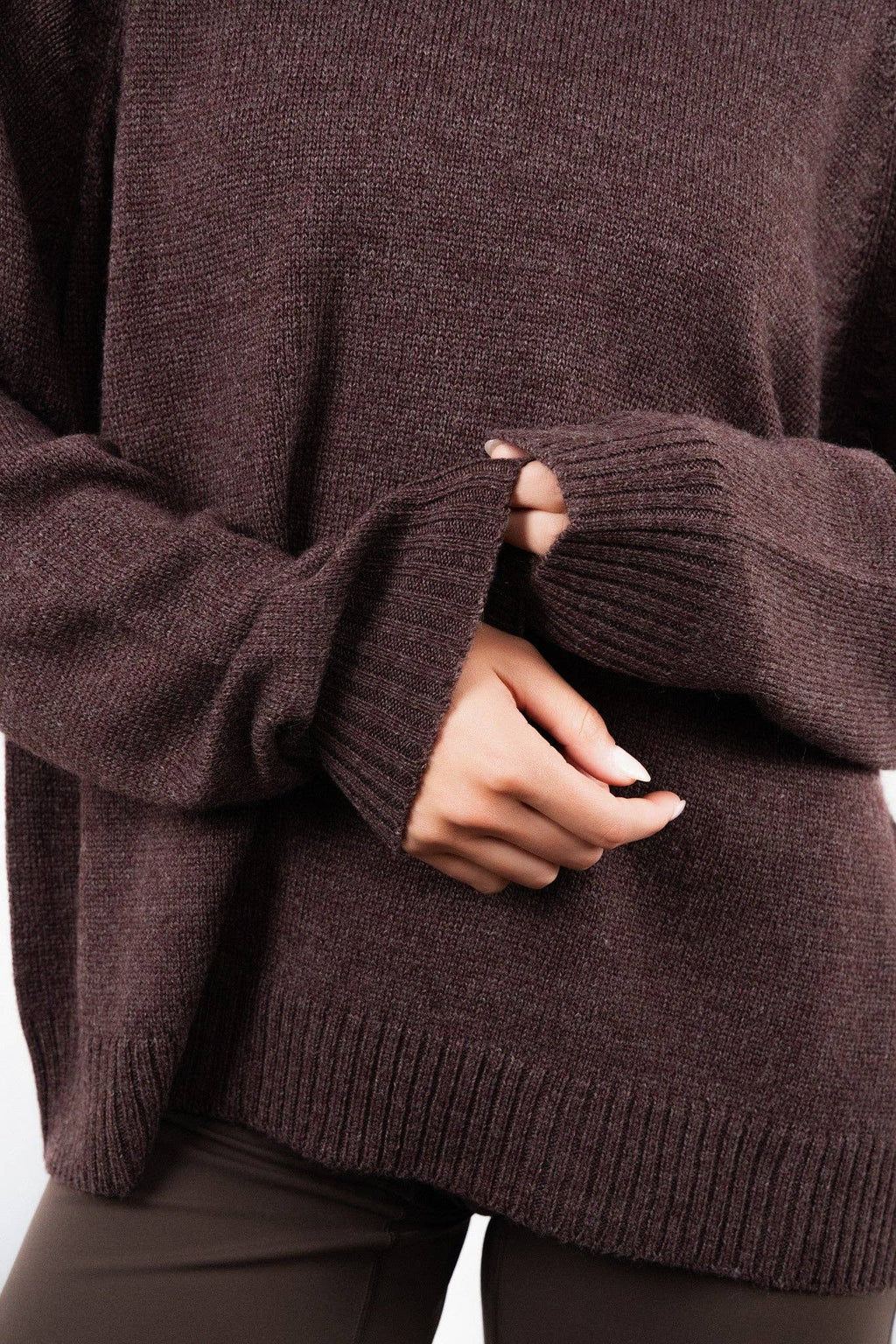 Vitality Knit Oversized Crewneck Sweater - Espresso Marl