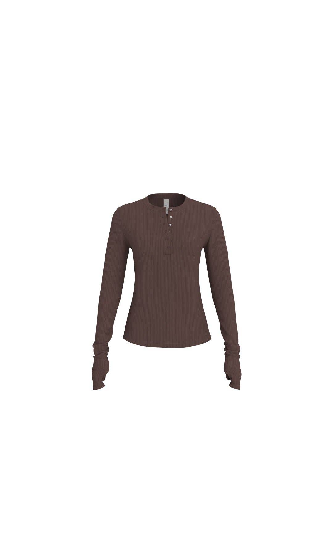 Vitality Float Rib Henley Top - Cocoa
