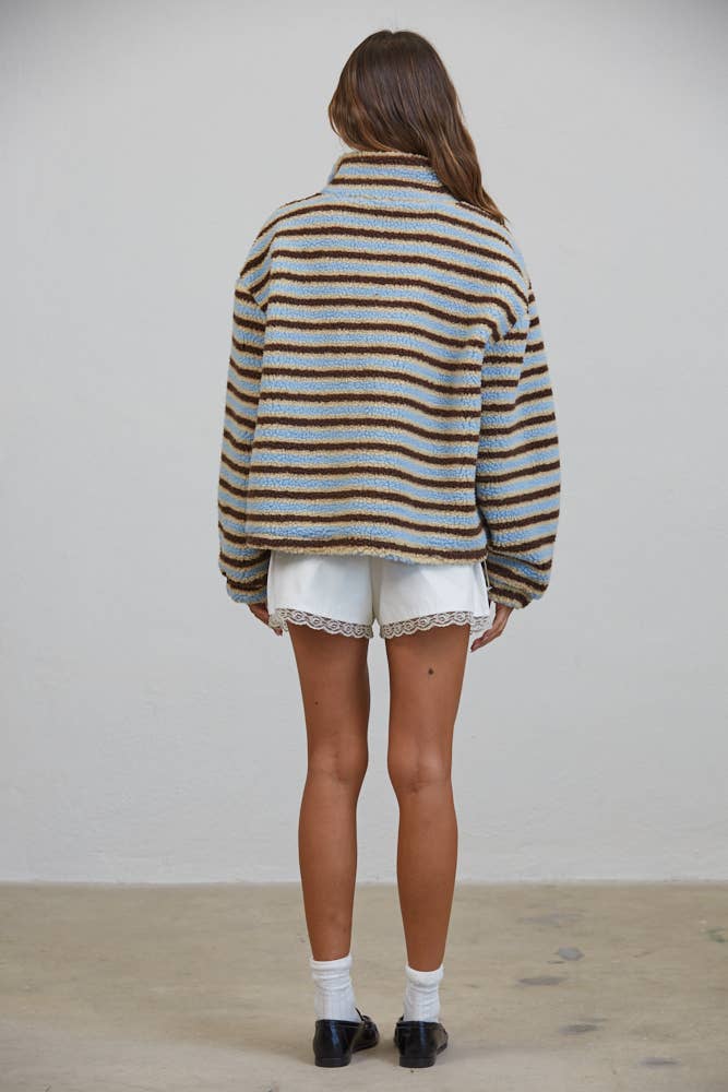Relaxed Sherpa Striped Half Zip Pullover
