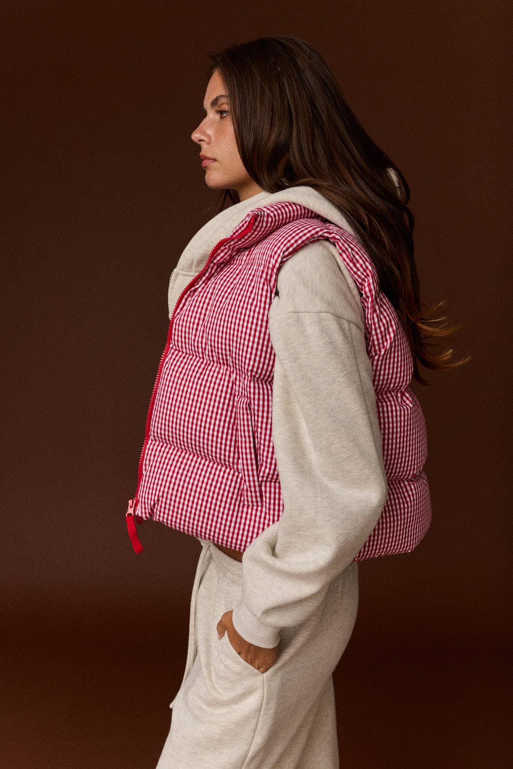 Gingham Puffer Vest