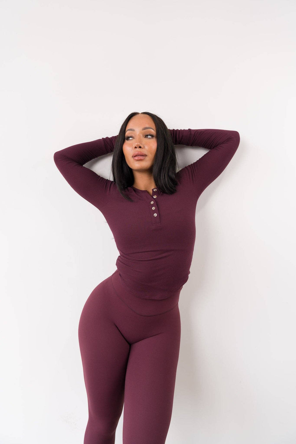 Vitality Easy Rib Henley Top - Wine