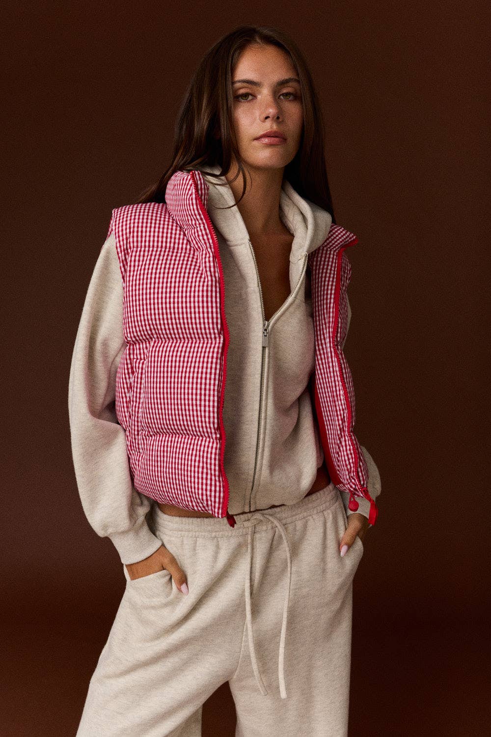 Gingham Puffer Vest