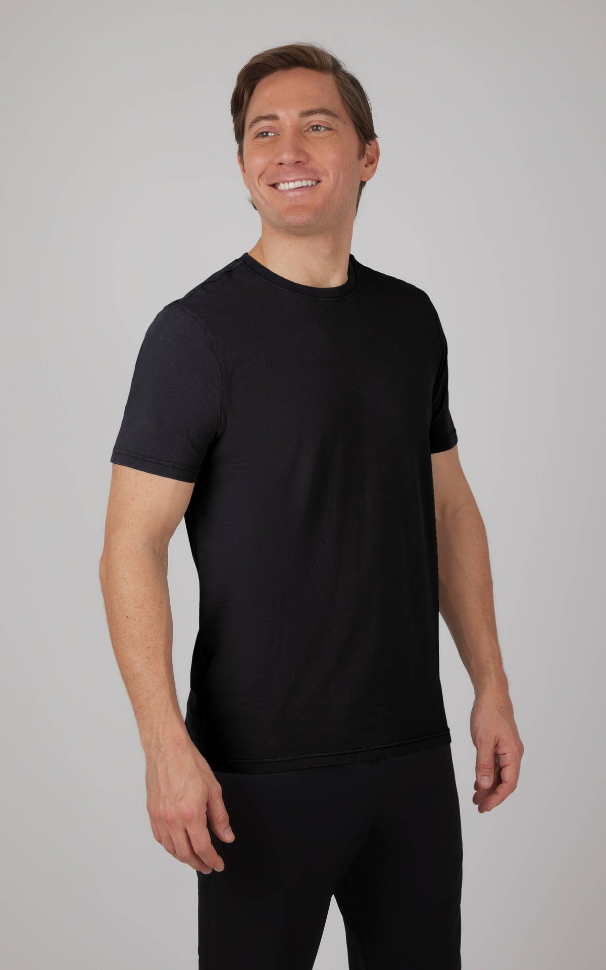Men's Acid Washing Short Sleeve Crew Neck T shirt: Black
