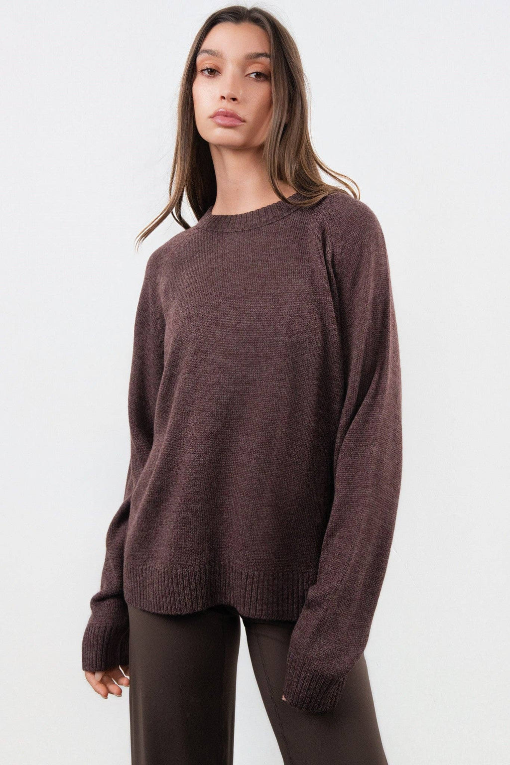 Vitality Knit Oversized Crewneck Sweater - Espresso Marl
