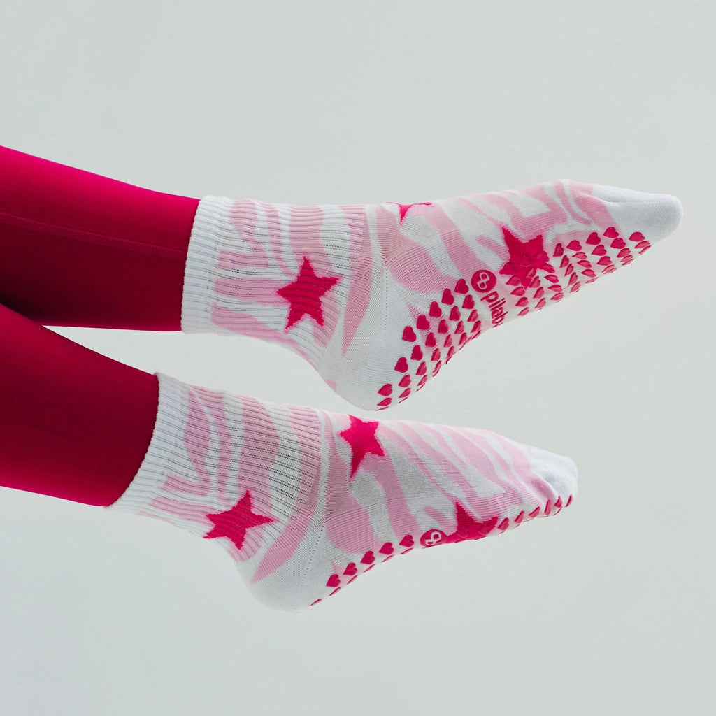 Zebra Star Grip Socks - Pink