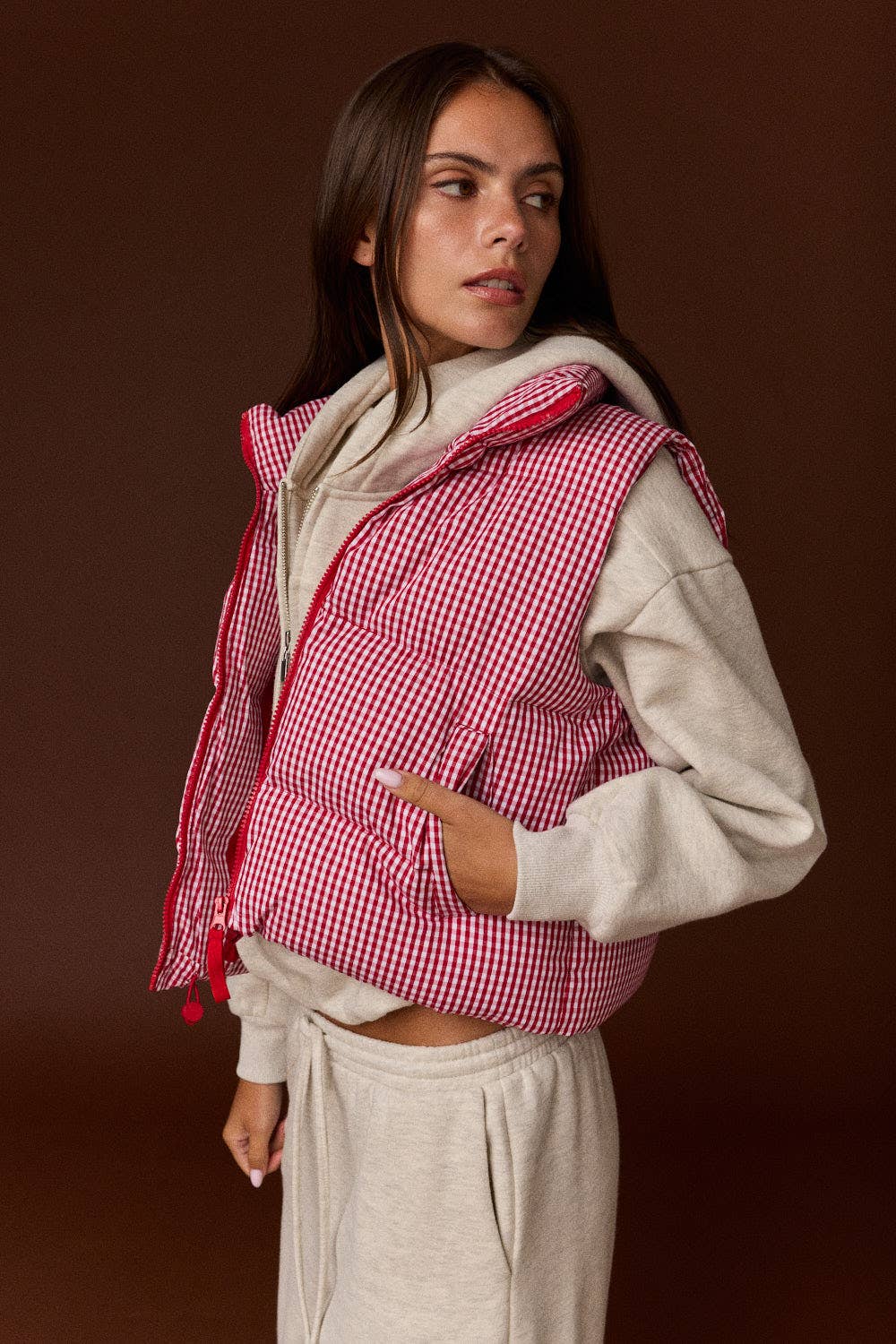 Gingham Puffer Vest